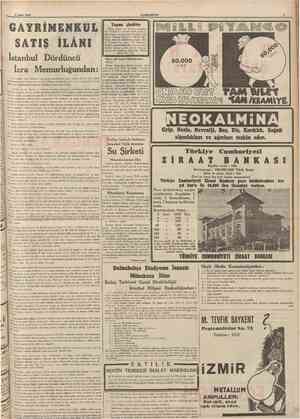  6 Şubat 1940 CUMHURİYET GAYRİNENKUL SATIŞ İLÂNI Istanbul Dördüncü İcra Memurluğundan: Bir borçtan dolayı ipotekli olup paraya