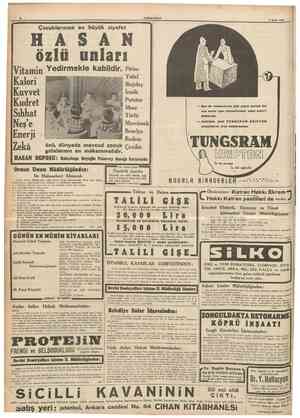  CUMHURİYET 9 ŞuSat 1940 Vitamin Yedirmekle kabîldir. H A SA N özlü unlar Yulaf Buğday Irmik Patates Mısır lurlu Mercimek...