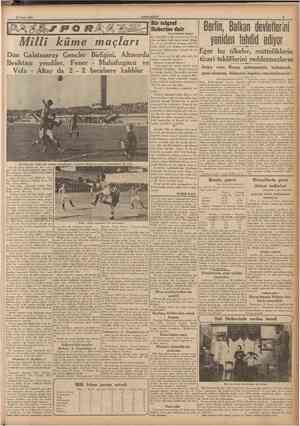  22 Misan 1940 CUMHURlYET Bir telgraf Haberine dair Millî küme maçları Dün Galatasaray Gencler Birlîğini, Altmordu Beşiktaşı