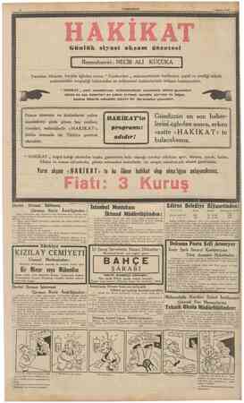  CUMHURİYET i Ağustos 1940 HAKİKAT Gttnlük siyasi akşam gazetesi Başmuharriri: NECİB ALİ KÜÇÜKA 1 Yarından itibaren, hergün