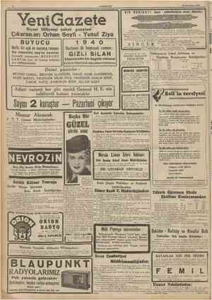  CUMHURİYET 12 Birmcikânun 1940 r Yeni BİR HAKİKAT! Sayın müşterilerimizin nazarı dikkatine: Çıkaran an Orhan Seyfi Yusuf Ziya