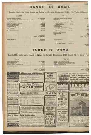  CUMHURİYET 31 Mart 1941 BANKO AKTİF KASA VE MERKEZ BANKASI KANUNÎ KARŞILIKLAR KASASI (Bankalar kanunu mucibince, BANKALAR...