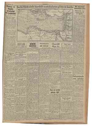  23 Mayu 1941 CUMKURfYET Fransız ve Şarkî Akdenizde harekât mıntakalarmı gösterir harita Bir Amerikah gazeteciye göre İngiliz