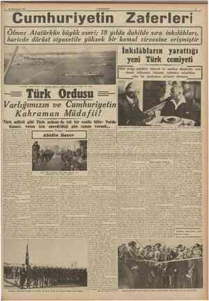  29 Birinciteşrîn 194İ r Cumhuriyetin Zaferleri Inkılabların yarattığı yeni Türk cemiyeti Millî birliği, inkılâbcı bünyesi ve