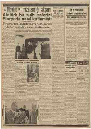  CUMHURIYET 10 tkmcftefrin 1941 Atatürk bu sulh zaferini Floryada nasıl kutlamıştı Bir taraftan inönüne telgraf çekiyordu:...