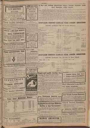  31 Mart 1947 CUMHURİYET SİEMENS MÎLANO Radyo, Telefon, Sinema makinesi, Amplifikatör, Su saati, Elektrik saati vesair imalâtı