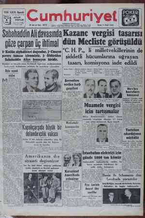 Cumhuriyet Gazetesi 14 Ocak 1949 kapağı