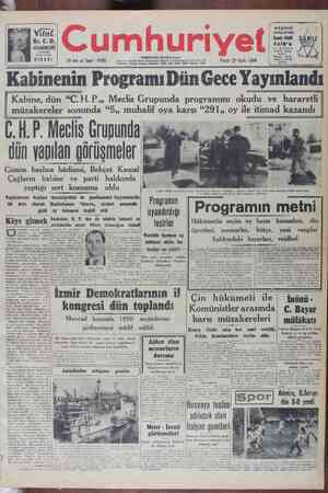 Cumhuriyet Gazetesi 23 Ocak 1949 kapağı
