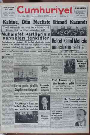 Cumhuriyet Gazetesi 25 Ocak 1949 kapağı
