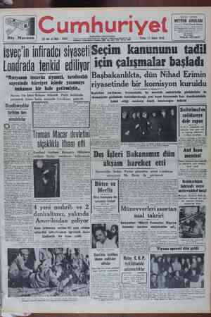Cumhuriyet Gazetesi 11 Şubat 1949 kapağı