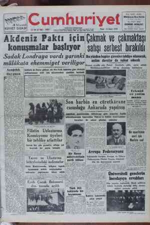Cumhuriyet Gazetesi 13 Şubat 1949 kapağı
