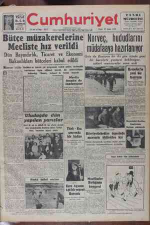 Cumhuriyet Gazetesi 27 Şubat 1949 kapağı