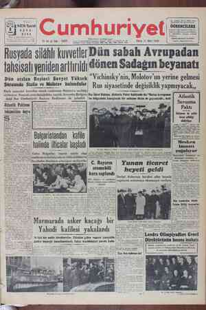 Cumhuriyet Gazetesi 11 Mart 1949 kapağı