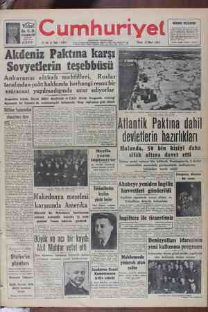 Cumhuriyet Gazetesi 13 Mart 1949 kapağı
