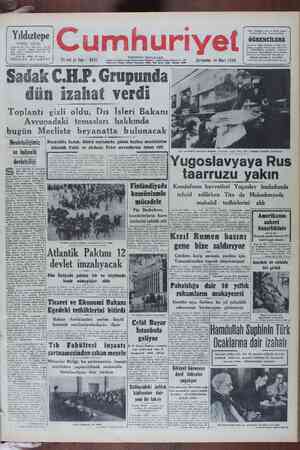 Cumhuriyet Gazetesi 16 Mart 1949 kapağı