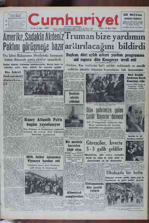 Cumhuriyet Gazetesi 18 Mart 1949 kapağı