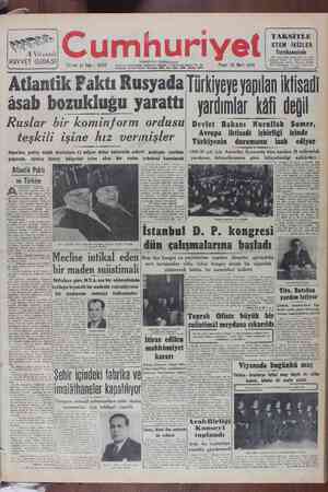 Cumhuriyet Gazetesi 20 Mart 1949 kapağı