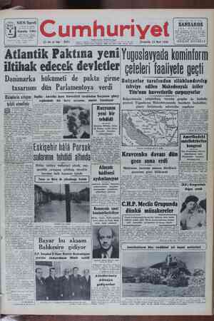 Cumhuriyet Gazetesi 23 Mart 1949 kapağı
