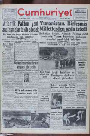 Cumhuriyet Gazetesi 25 Mart 1949 kapağı