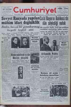 Cumhuriyet Gazetesi 26 Mart 1949 kapağı