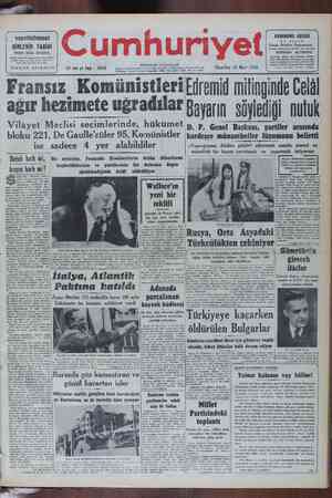 Cumhuriyet Gazetesi 28 Mart 1949 kapağı