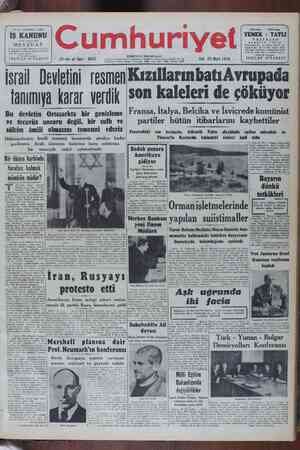 Cumhuriyet Gazetesi 29 Mart 1949 kapağı