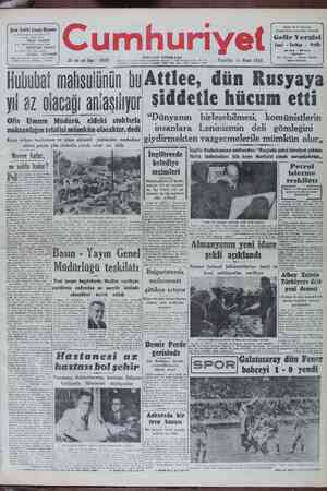 Cumhuriyet Gazetesi 11 Nisan 1949 kapağı