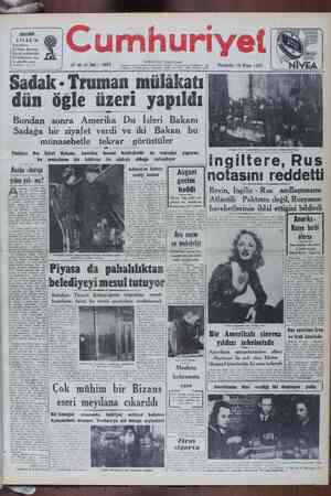 Cumhuriyet Gazetesi April 14, 1949 kapağı
