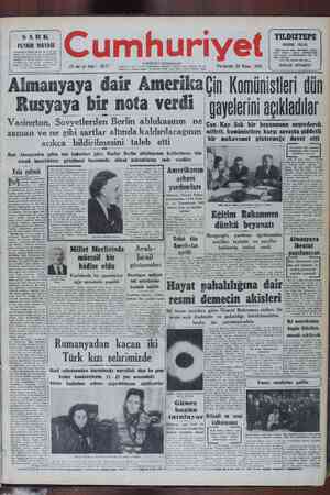 Cumhuriyet Gazetesi April 28, 1949 kapağı