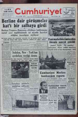 Cumhuriyet Gazetesi April 29, 1949 kapağı