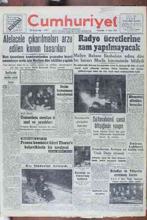 Cumhuriyet Gazetesi January 12, 1950 kapağı
