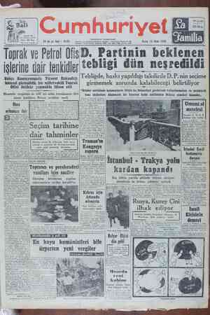 Cumhuriyet Gazetesi January 13, 1950 kapağı