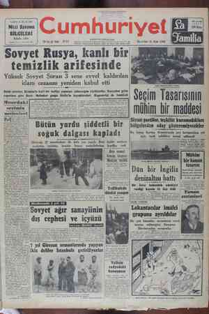 Cumhuriyet Gazetesi January 14, 1950 kapağı