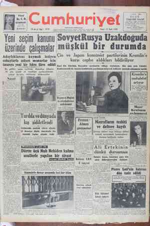Cumhuriyet Gazetesi January 15, 1950 kapağı
