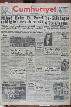 Cumhuriyet Gazetesi January 16, 1950 kapağı