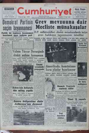 Cumhuriyet Gazetesi January 19, 1950 kapağı