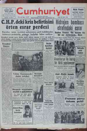 Cumhuriyet Gazetesi January 20, 1950 kapağı