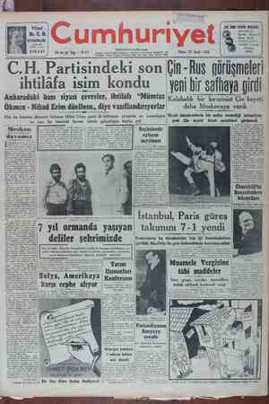 Cumhuriyet Gazetesi January 22, 1950 kapağı
