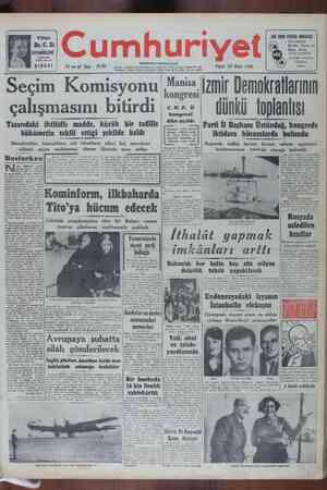 Cumhuriyet Gazetesi January 29, 1950 kapağı