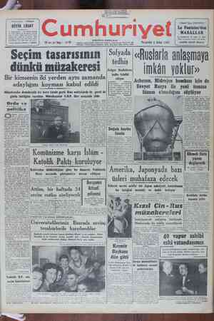 Cumhuriyet Gazetesi February 9, 1950 kapağı