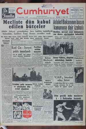 Cumhuriyet Gazetesi February 15, 1950 kapağı