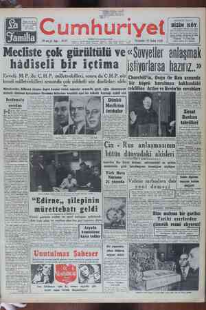 Cumhuriyet Gazetesi February 16, 1950 kapağı