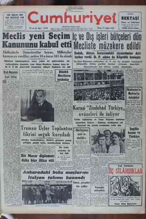 Cumhuriyet Gazetesi February 17, 1950 kapağı