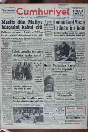 Cumhuriyet Gazetesi February 18, 1950 kapağı