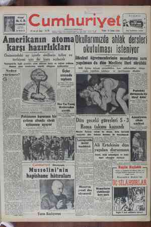 Cumhuriyet Gazetesi February 19, 1950 kapağı