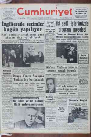 Cumhuriyet Gazetesi February 23, 1950 kapağı