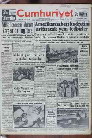 Cumhuriyet Gazetesi February 27, 1950 kapağı
