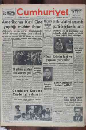 Cumhuriyet Gazetesi March 16, 1950 kapağı