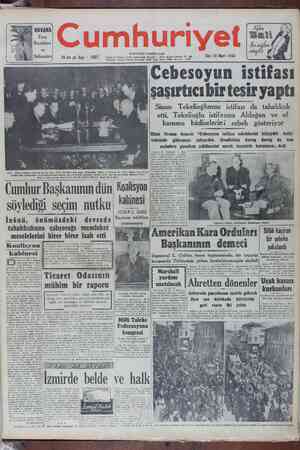 Cumhuriyet Gazetesi March 28, 1950 kapağı