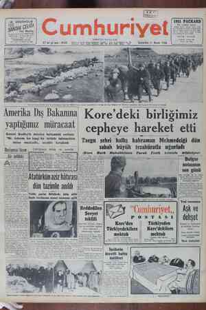 Cumhuriyet Gazetesi November 11, 1950 kapağı